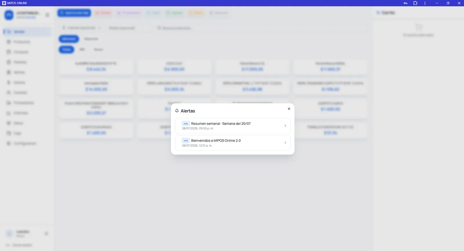 Resumen semanal automático que llega a las alertas de MiPOS